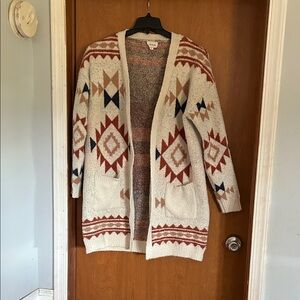 Cozy Geometric Patterned Cardigan Sweater L